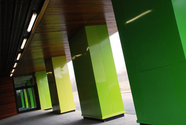 green modern pillars of the national centre for food manufacturing