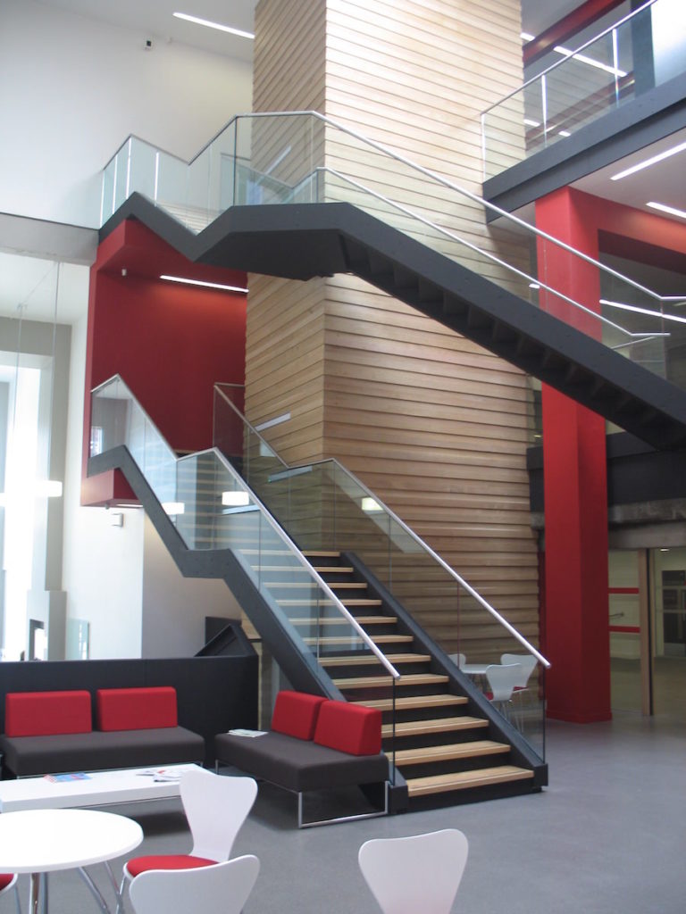 modern staircase of the david chiddick building of the university of lincoln